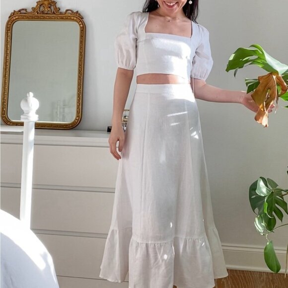 NWT Reformation Yucca Linen Two Piece Skirt Set White Size 0 - Picture 1 of 16